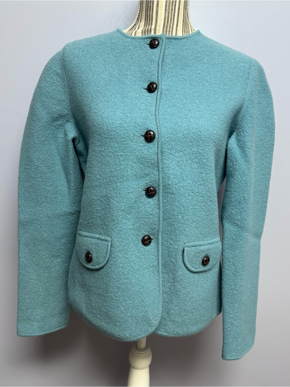 Vintage lands end blue wool button up sweater